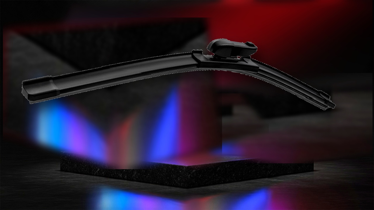 LUPHYX hydrophobic silicone wiper — water beading on blade at highway speed